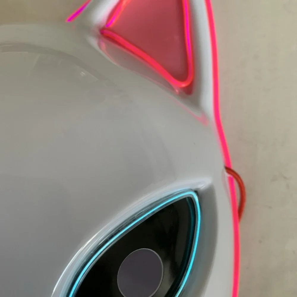 Anime Demon Slayer LED Light up Mask White W Pink And Blue Light Halloween